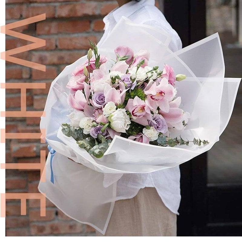 BBJ WRAPS White Wrapping Paper for Flowers, Frosted Flower Bouquet Wrapping Paper, Korean Paper for Bouquets, Valentine's Day Mother's Day Florist Supplies 20 Sheets (White) - Image 3